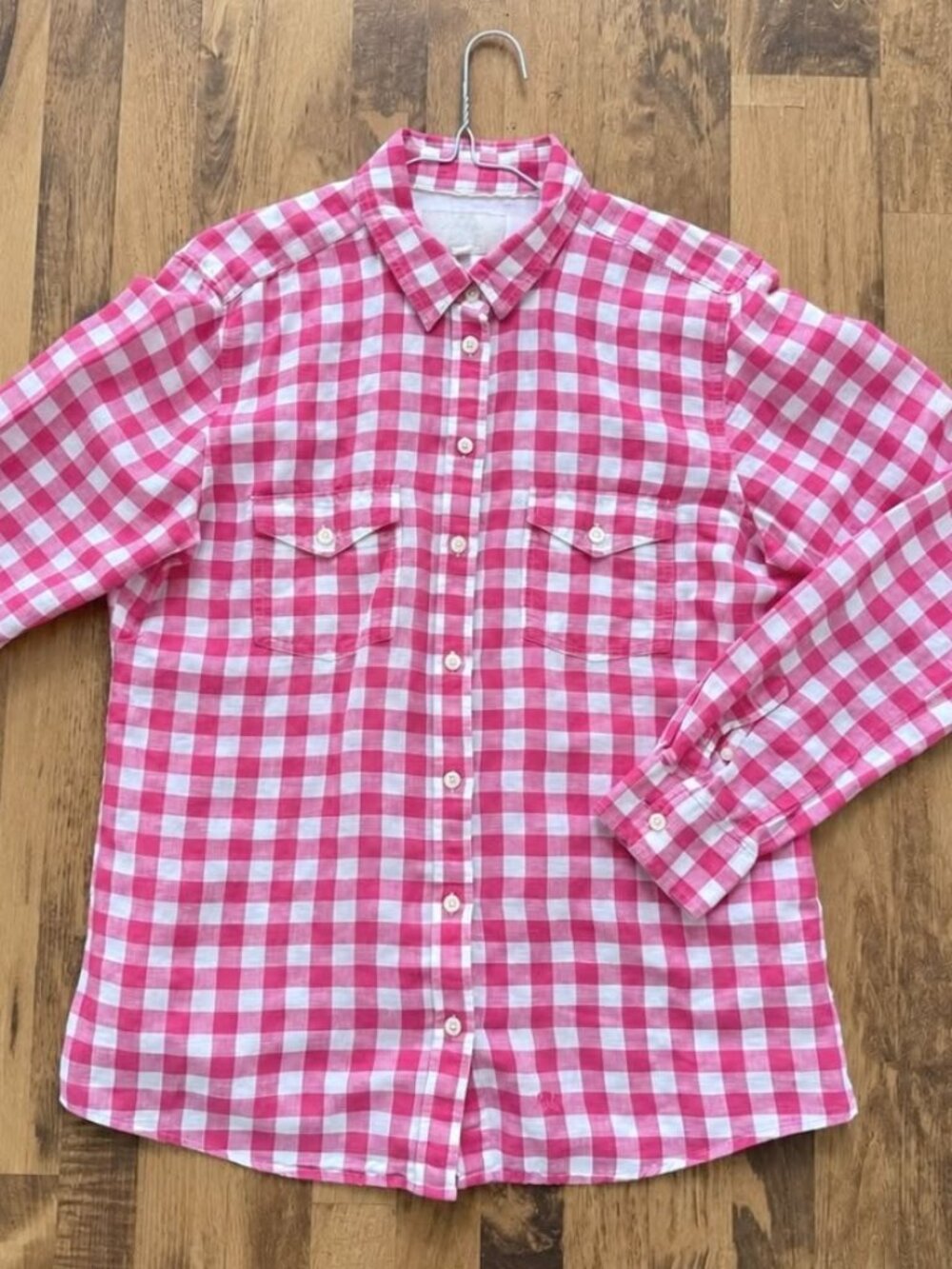 BANANA REPUBLIC Chic Gingham Blouse top Sz L – Pink & White